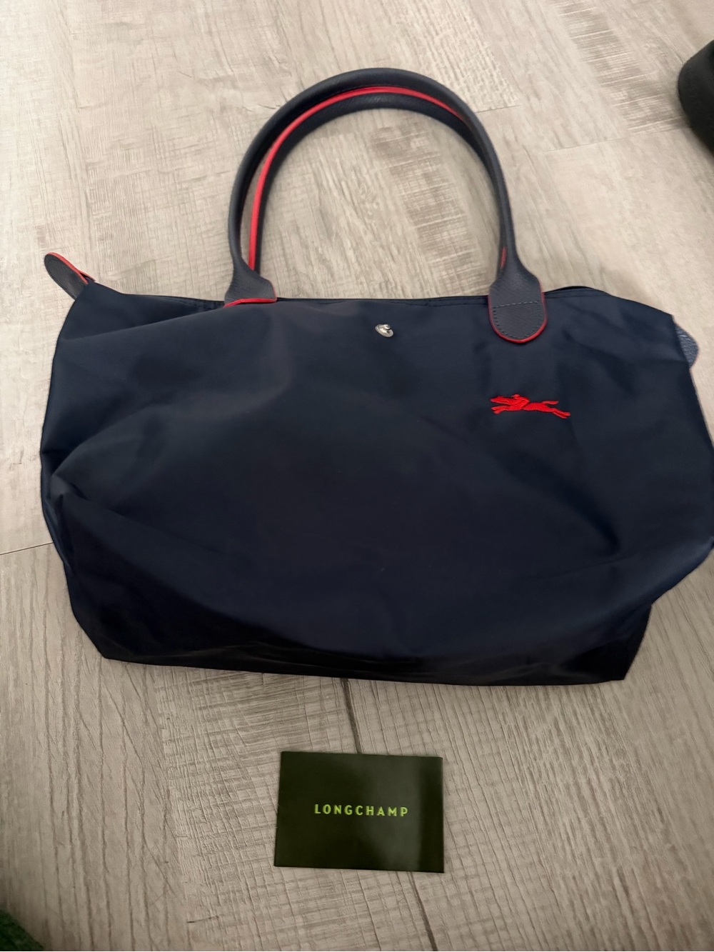 Longchamp Navy Nylon Tote with Red Logo and Trim NWOT